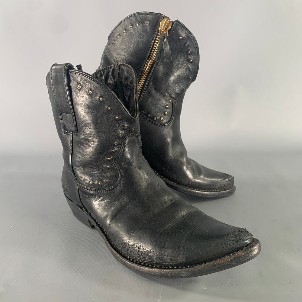 GOLDEN GOOSE Size 8 Black Leather Western Boots - Picture 1 of 8